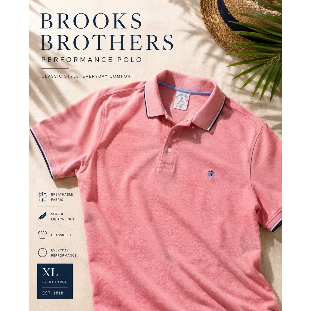 Brooks Brothers 1818 Performance Polo XL Pink Blue Trim Slim Fit Golf‎ Preppy